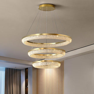 Lustra Lustre Rond en Anneau Cristal Doré LED