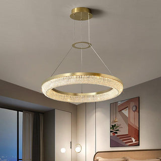 Lustra Lustre Rond en Anneau Cristal Doré LED