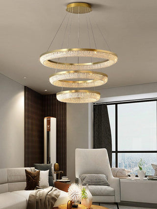Lustra Lustre Rond en Anneau Cristal Doré LED