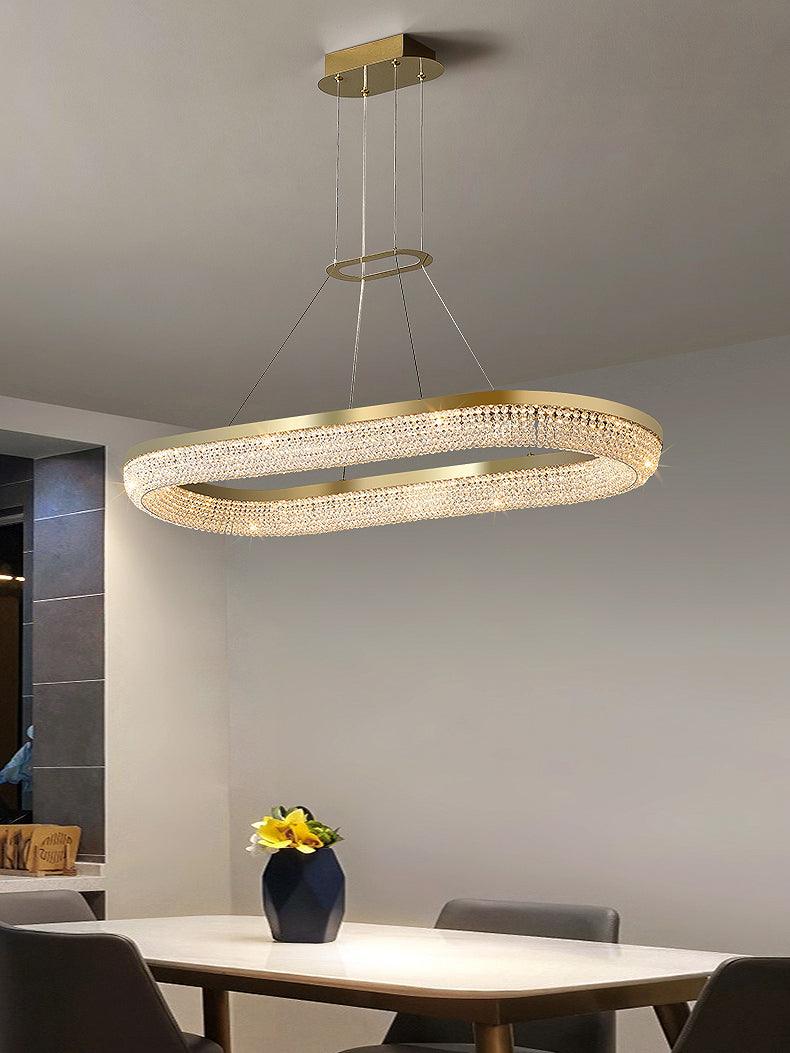 Adrius Lustre Rond en Anneau Cristal Doré LED