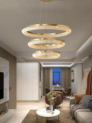 Lustra Lustre Rond en Anneau Cristal Doré LED