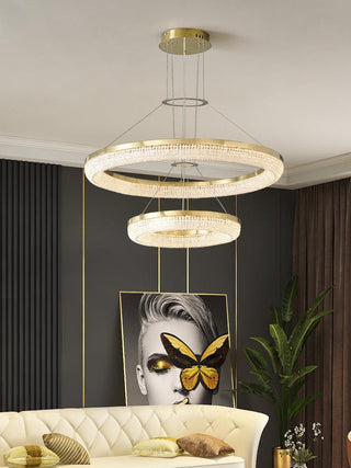 Lustra Lustre Rond en Anneau Cristal Doré LED