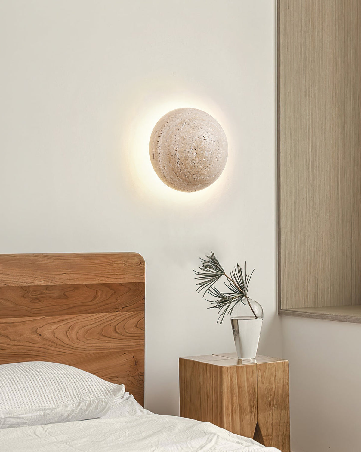 Ritta Round Travertine Wall Lamp-Neutral Decor