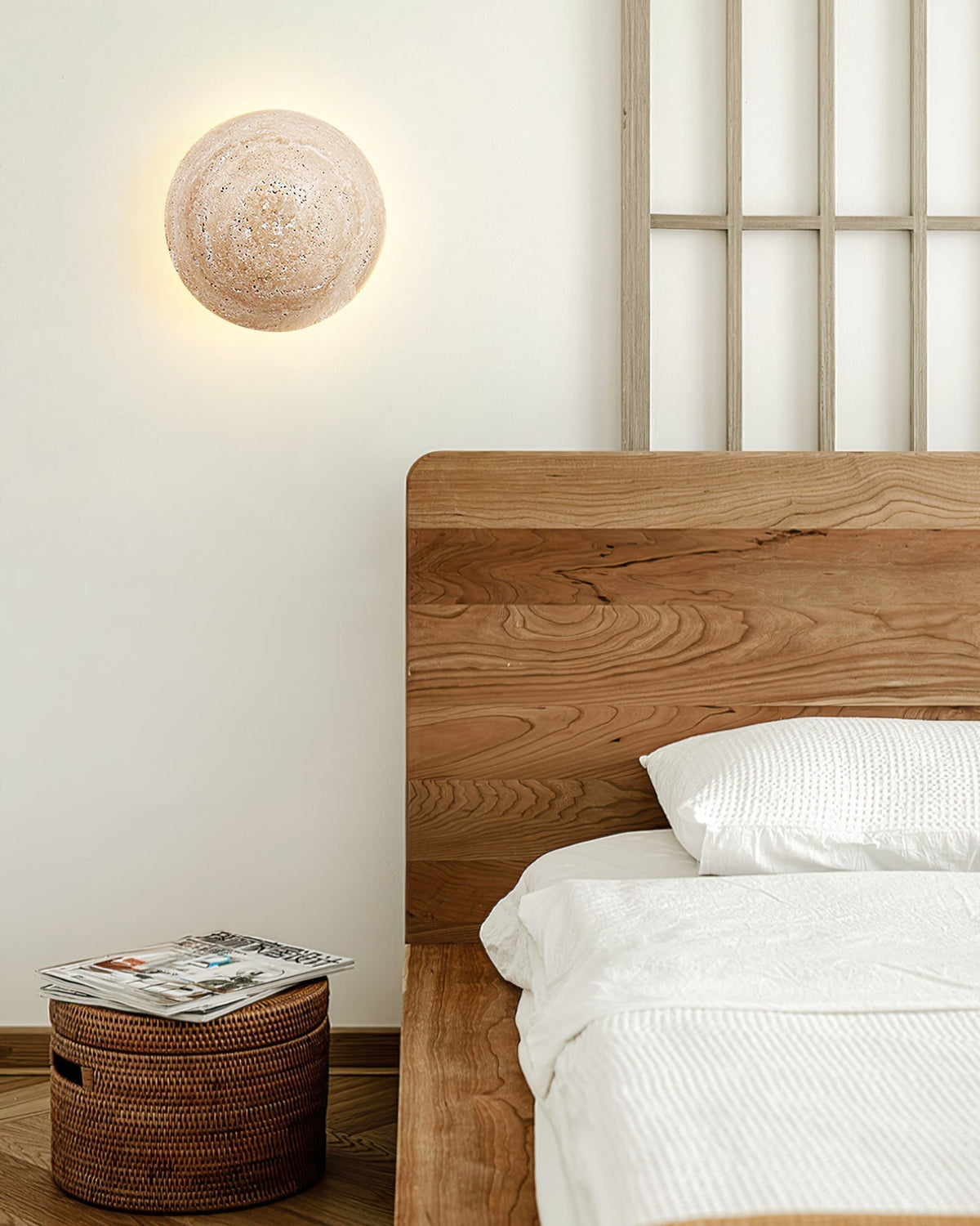 Ritta Round Travertine Wall Lamp-Neutral Decor