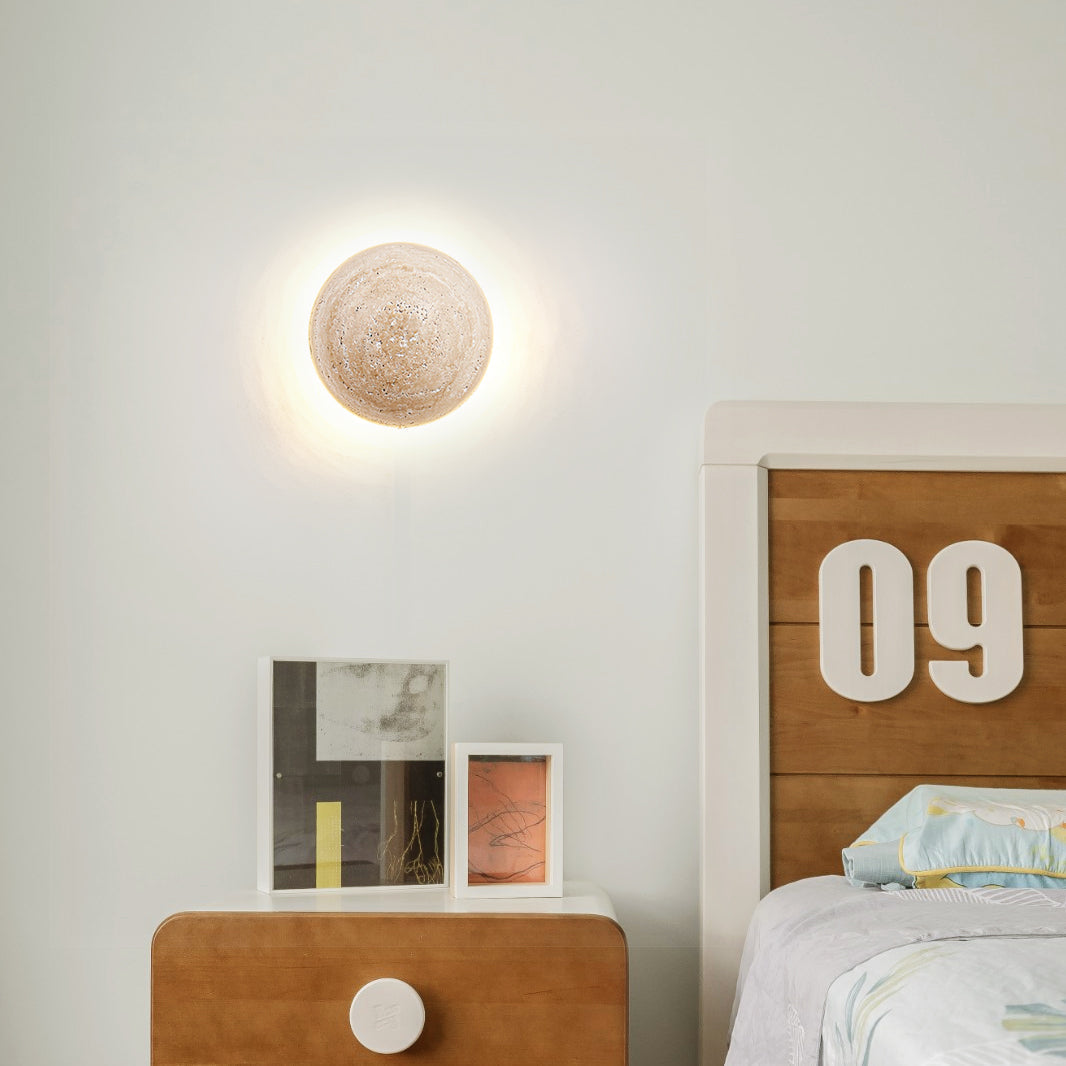 Ritta Round Travertine Wall Lamp-Neutral Decor