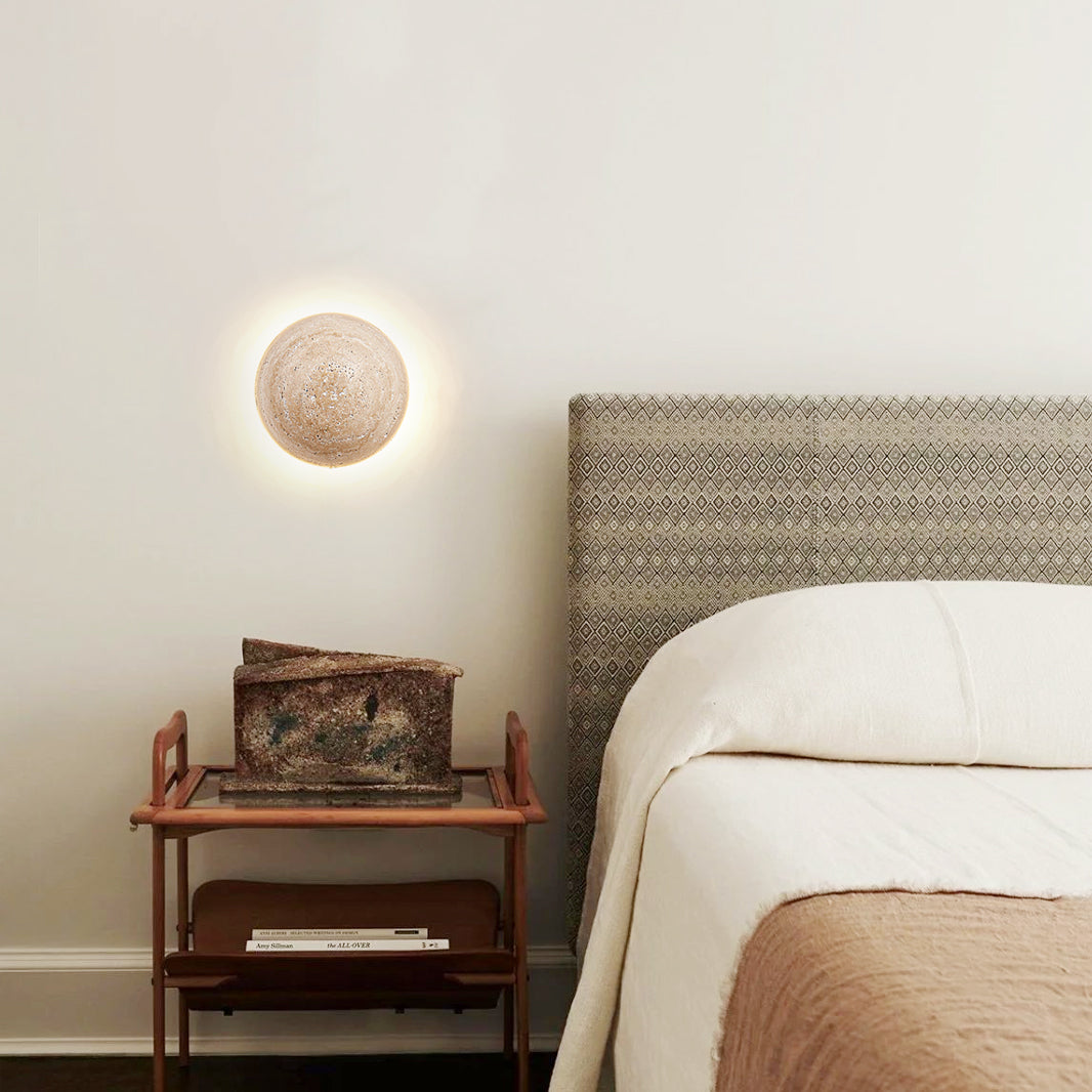 Ritta Round Travertine Wall Lamp-Neutral Decor