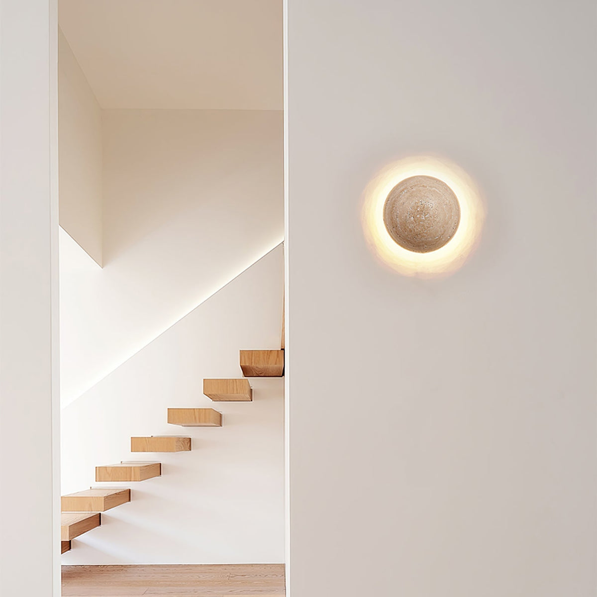 Ritta Round Travertine Wall Lamp-Neutral Decor
