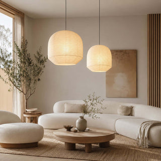 Rounded Paper Pendant Lamp-Neutral Decor