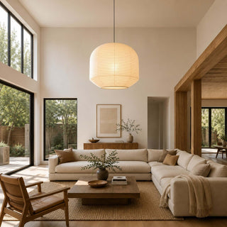Rounded Paper Pendant Lamp-Neutral Decor