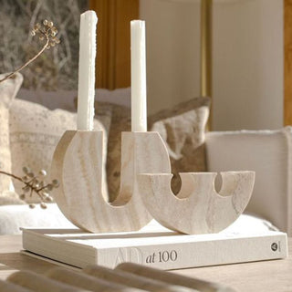 Rowan Yellow Travertine Candle Holder-Neutral Decor