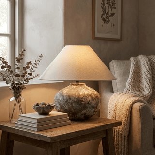 Ruggine Distressed Ceramic Table Lamp-Neutral Decor