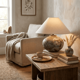 Ruggine Distressed Ceramic Table Lamp-Neutral Decor