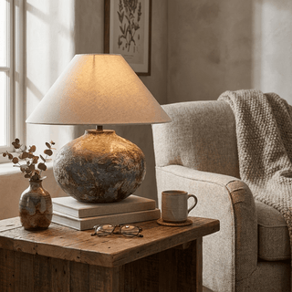 Ruggine Distressed Ceramic Table Lamp-Neutral Decor
