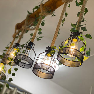 Lustra Lustre Rustique Poutre Corde Cage Confortable-Luire