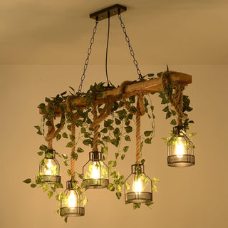 Lustra Lustre Rustique Poutre Corde Cage Confortable-Luire
