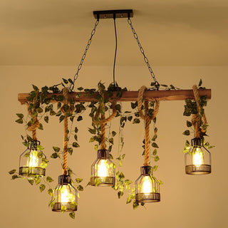 Lustra Lustre Rustique Poutre Corde Cage Confortable-Luire