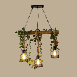Lustra Lustre Rustique Poutre Corde Cage Confortable-Luire