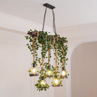 Lustra Lustre Rustique Poutre Corde Cage Confortable-Luire