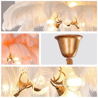 O'Moore Suspension Fleur Moderne, Cuivre/Plume, 8 Couleur, Salon