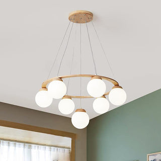 Valentina LED Suspension Bois Verre Blanc Salon/Chambre À Coucher