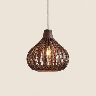 Ritta Suspension Globe Simple, Métal/Rotin, Marron Foncé/Marron Clair, Bar/Cuisine