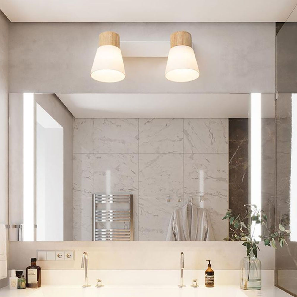 Muto Design Italien LED Applique Murale à Miroir Ronde Rustique Bois/Verre Blanc Salle de Bain