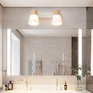 Muto Design Italien LED Applique Murale à Miroir Ronde Rustique Bois/Verre Blanc Salle de Bain