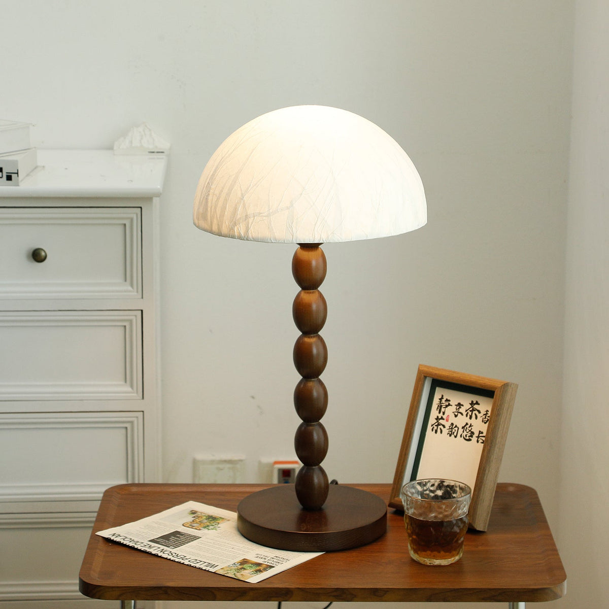 Veloin Lampe de Table en Papier Et Bois