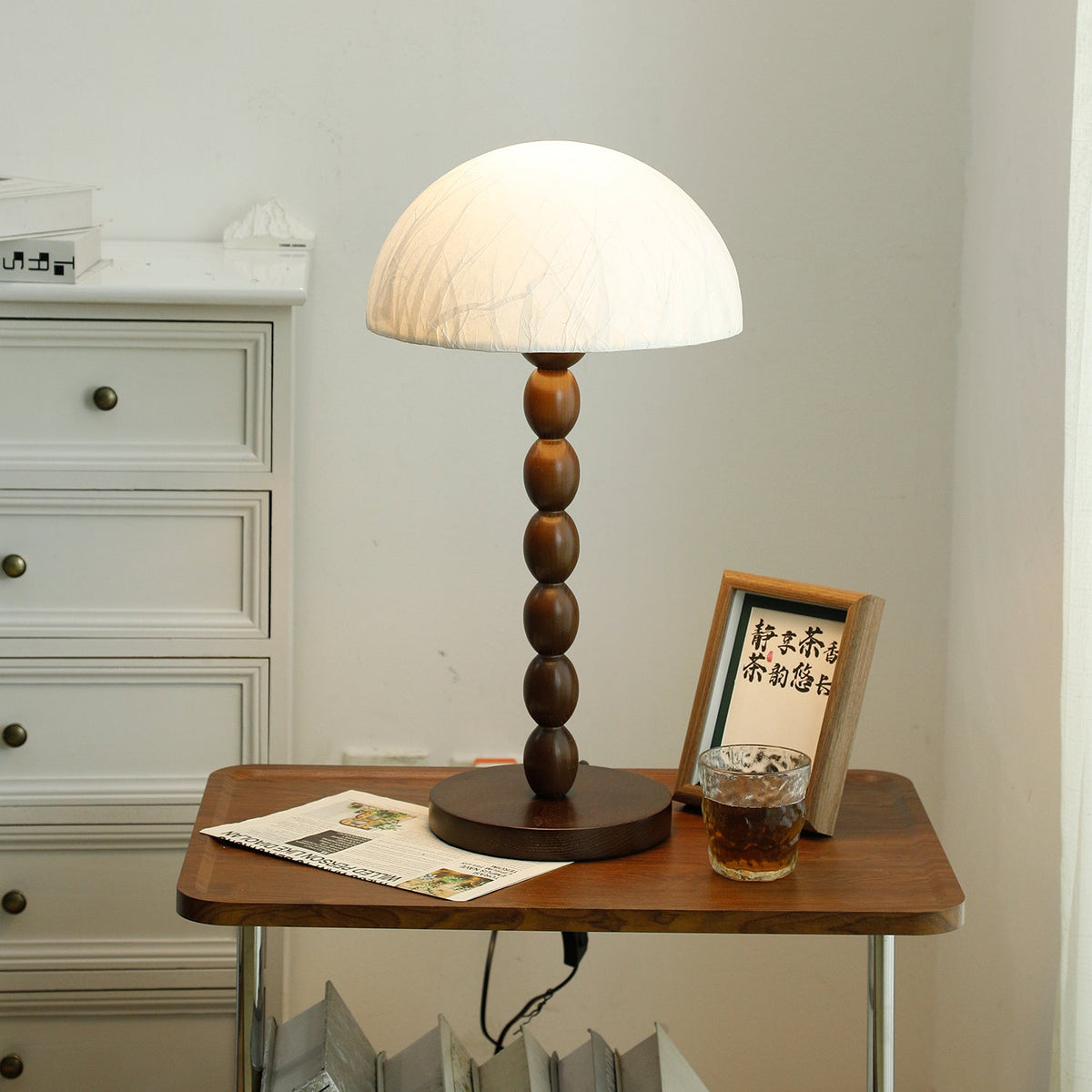 Veloin Lampe de Table en Papier Et Bois