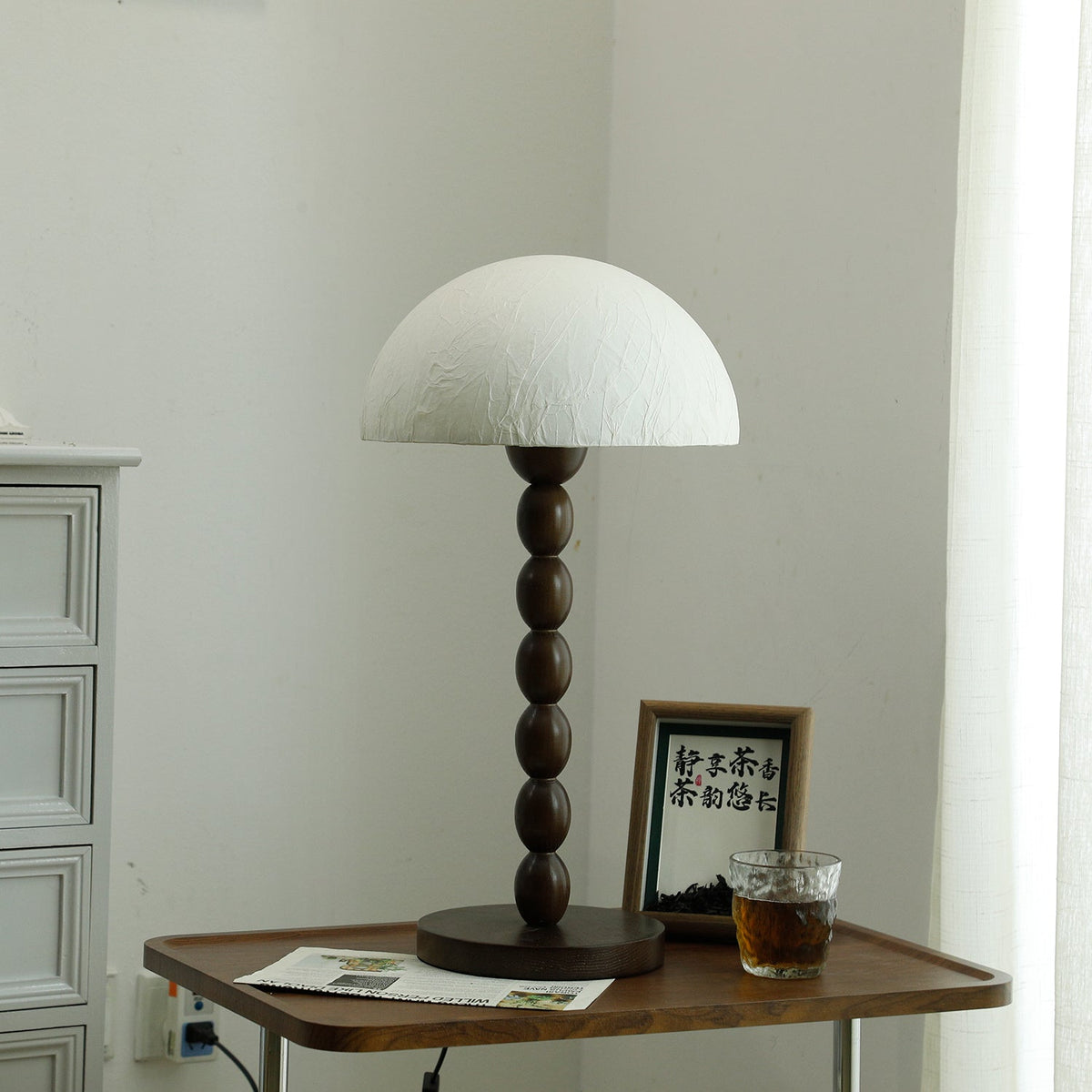 Veloin Lampe de Table en Papier Et Bois