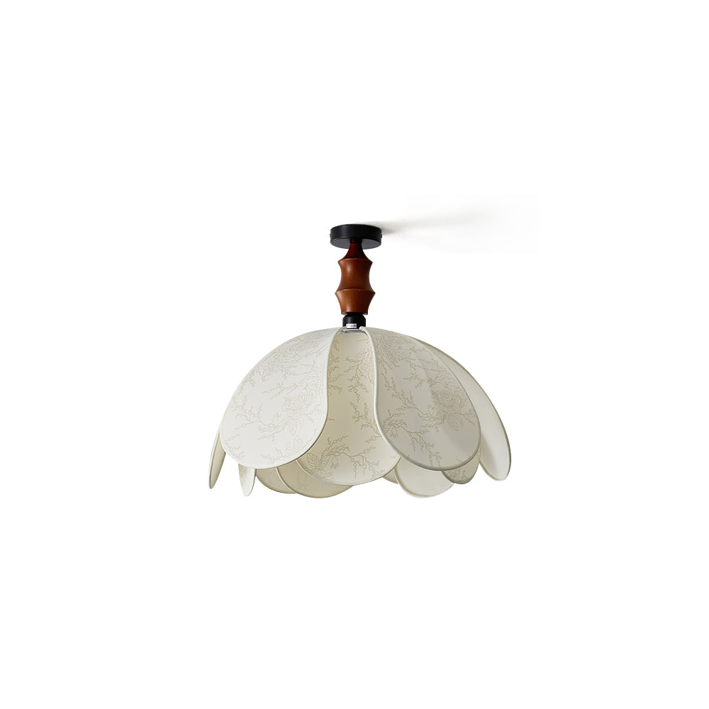 Savoy Ceiling Light with white petal-like fabric shade.