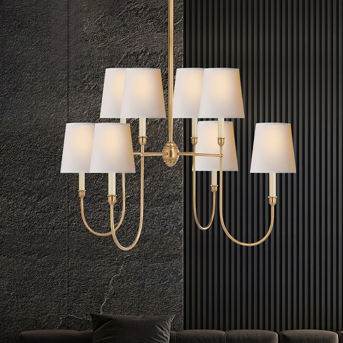 Gavalis Lustre Vendôme en Laiton avec Abat-jour Blanc