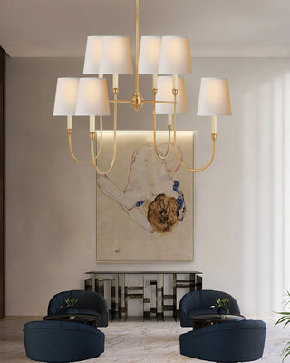 Lustra Lustre Vendôme en Laiton avec Abat-jour Blanc