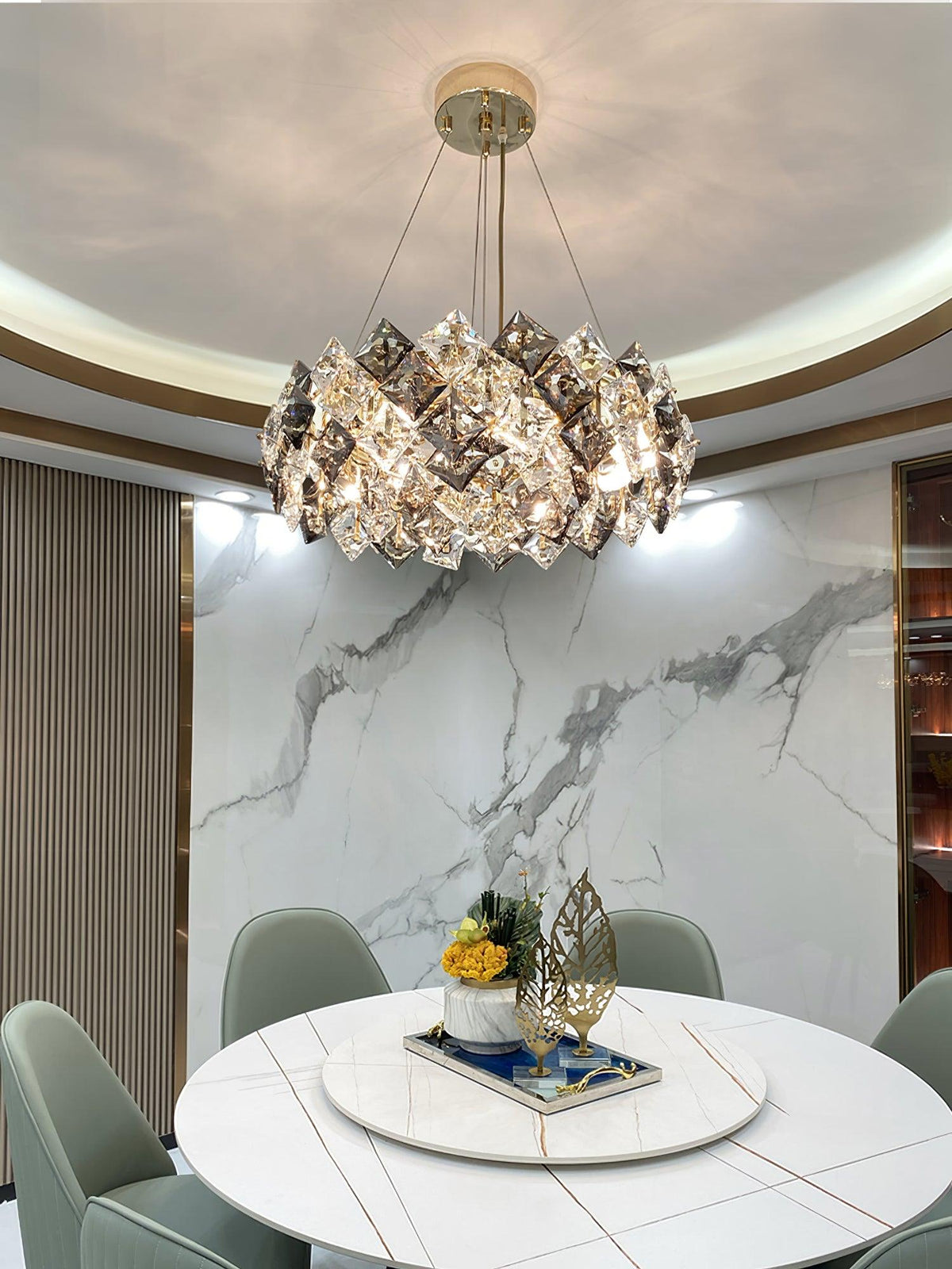 Vivuna Lustre Échelle Cristal Rond avec LED Doré