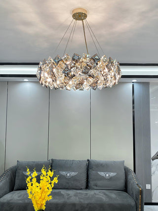 Lustra Lustre Échelle Cristal Rond avec LED Doré
