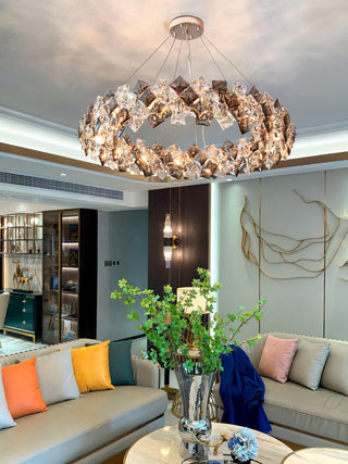 Lustra Lustre Échelle Cristal Rond avec LED Doré
