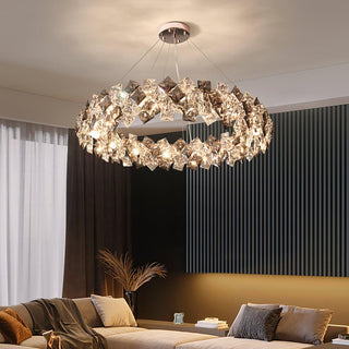 Lustra Lustre Échelle Cristal Rond avec LED Doré