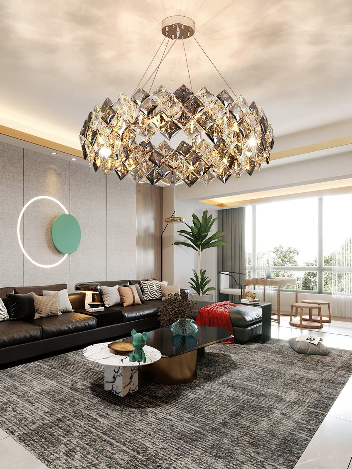 Vivuna Lustre Échelle Cristal Rond avec LED Doré