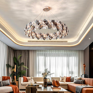 Lustra Lustre Échelle Cristal Rond avec LED Doré