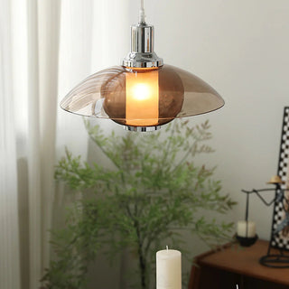 Arisha Suspension Luminaire Moderne Ronde LED Marron Verre Salon