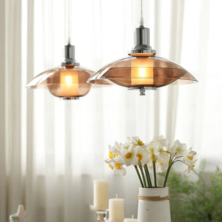 Arisha Suspension Luminaire Moderne Ronde LED Marron Verre Salon