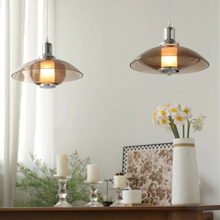 Arisha Suspension Luminaire Moderne Ronde LED Marron Verre Salon