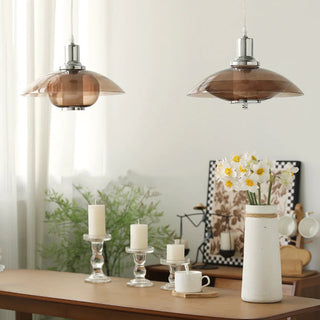Arisha Suspension Luminaire Moderne Ronde LED Marron Verre Salon