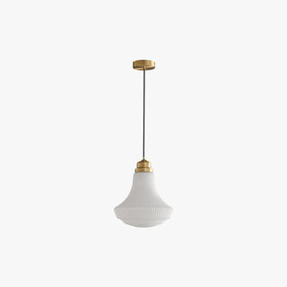 Solara Suspension en Verre Opale Canneleur Cloche Laiton Vintage