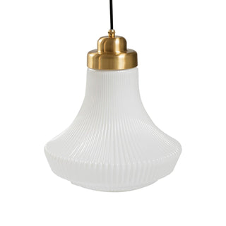 Solara Suspension en Verre Opale Canneleur Cloche Laiton Vintage