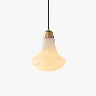 Solara Suspension en Verre Opale Canneleur Cloche Laiton Vintage