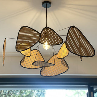 Lustra Lustre Écran Cannage Suspension Rétro-Luire