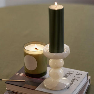 Sculpted Jade Candle Holder-Neutral Decor