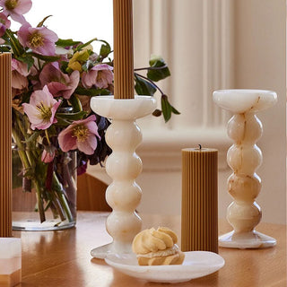 Sculpted Jade Candle Holder-Neutral Decor