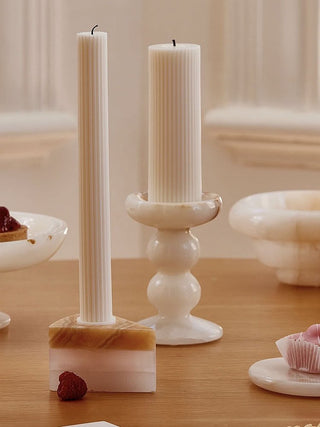 Sculpted Jade Candle Holder-Neutral Decor